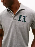 Regular Fit Plaid Monogram Pique Polo-Grey Heather - Image 4