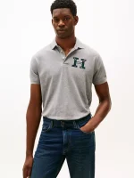 Regular Fit Plaid Monogram Pique Polo-Grey Heather