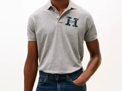 Regular Fit Plaid Monogram Pique Polo-Grey Heather