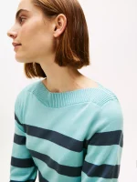 Women Stripe Boatneck Sweater - Crystal Lake #XW04164-DAC - Image 2