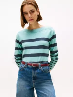 Women Stripe Boatneck Sweater - Crystal Lake #XW04164-DAC
