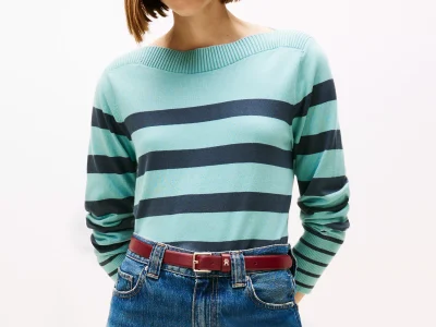 Women Stripe Boatneck Sweater - Crystal Lake #XW04164-DAC