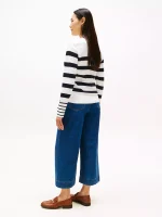 Women Stripe Boatneck Sweater - Ecru Stripe #XW04164-YBL - Image 2
