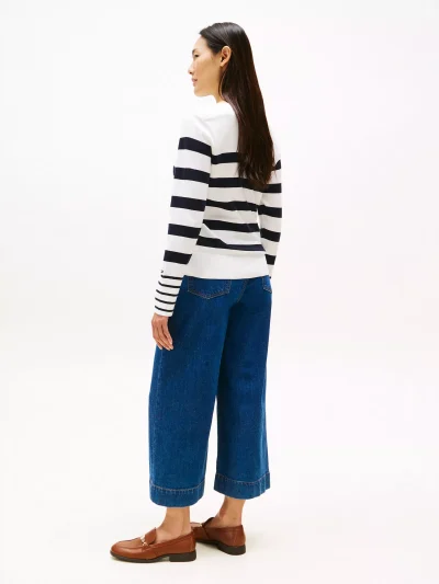 Women Stripe Boatneck Sweater - Ecru Stripe #XW04164-YBL - Image 2