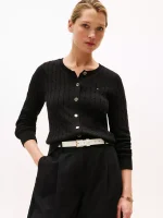Cable Knit Cardigan- Black#XW04356-BDS