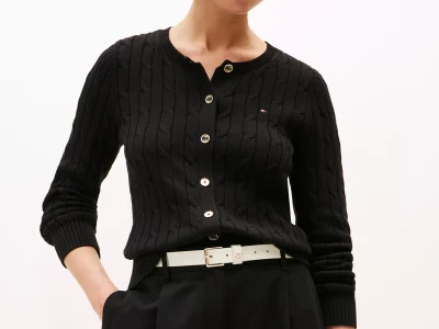 Cable Knit Cardigan- Black#XW04356-BDS