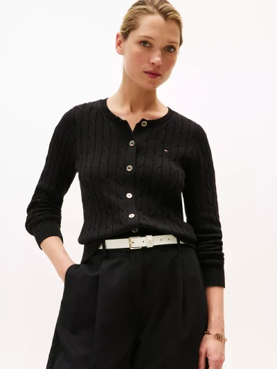 Cable Knit Cardigan- Black#XW04356-BDS - Image 1