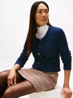 Cable Knit Cardigan- Navy#XW04356-FAP - Image 3