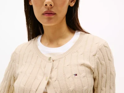 Cable Knit Cardigan- Beige Heather#XW04356-NM6