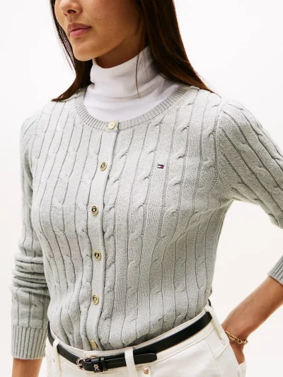 Cable Knit Cardigan- Grey#XW04356-P8F - Image 2