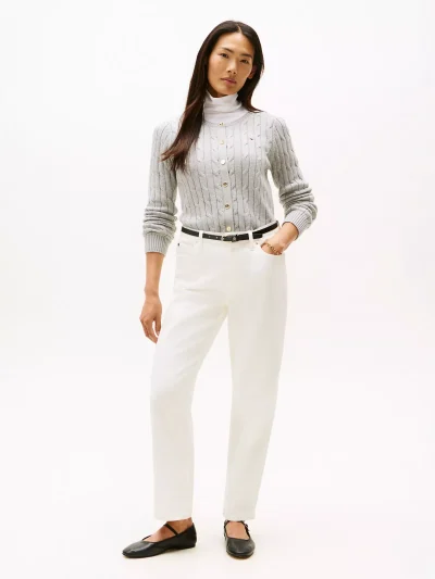 Cable Knit Cardigan- Grey#XW04356-P8F - Image 3