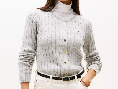 Cable Knit Cardigan- Grey#XW04356-P8F
