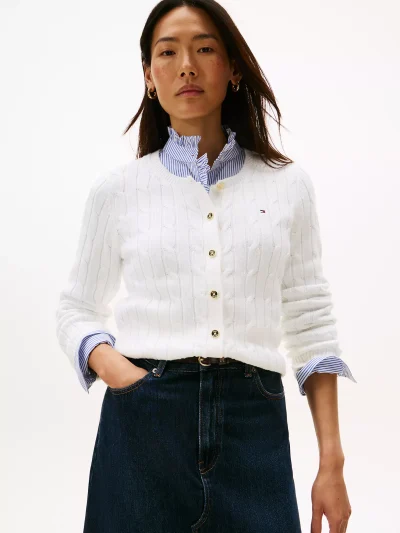 Cable Knit Cardigan- Ecru#XW04356 - Image 1