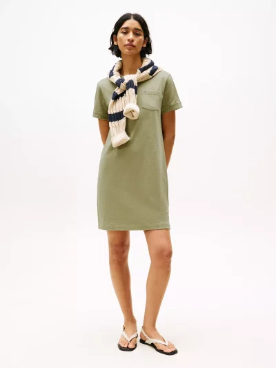 Pocket T-Shirt Dress-Faded Olive - Image 1