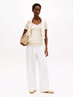 Stripe V-Neck Favorite T-Shirt-Dark Beige Stripe# XW05026-HDJ - Image 3