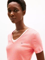 Stripe V-Neck Favorite T-Shirt- Peach Dusk Stripe#XW05026-TKL - Image 2