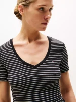 Stripe V-Neck Favorite T-Shirt-Black Stripe#XW05026-BDS - Image 2