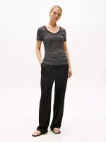 Stripe V-Neck Favorite T-Shirt-Black Stripe#XW05026-BDS - Image 3