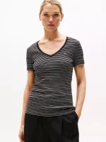 Stripe V-Neck Favorite T-Shirt-Black Stripe#XW05026-BDS
