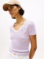 Stripe V-Neck Favorite T-Shirt- Dazzling Blue Stripe#XW05026-CEI - Image 2