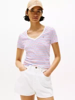 Stripe V-Neck Favorite T-Shirt- Dazzling Blue Stripe#XW05026-CEI