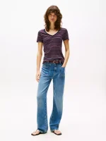 Stripe V-Neck Favorite T-Shirt- Navy Stripe#XW05026-DW5 - Image 3