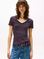 Stripe V-Neck Favorite T-Shirt- Navy Stripe#XW05026-DW5