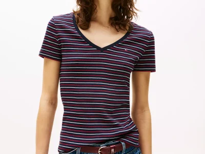 Stripe V-Neck Favorite T-Shirt- Navy Stripe#XW05026-DW5