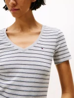 Stripe V-Neck Favorite T-Shirt-Light Grey Heather Stripe# XW05026-P01 - Image 2