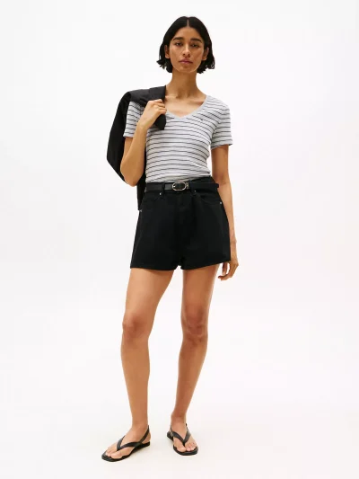 Stripe V-Neck Favorite T-Shirt-Light Grey Heather Stripe# XW05026-P01 - Image 3