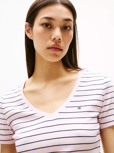 Stripe V-Neck Favorite T-Shirt-Icy Pink Stripe# XW05026-TBA - Image 3