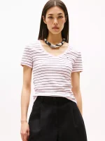 Stripe V-Neck Favorite T-Shirt-Icy Pink Stripe# XW05026-TBA