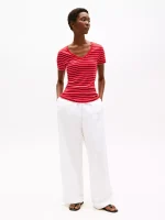 Stripe V-Neck Favorite T-Shirt- Primary Red Stripe#XW05026-XLG - Image 3
