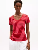 Stripe V-Neck Favorite T-Shirt- Primary Red Stripe#XW05026-XLG