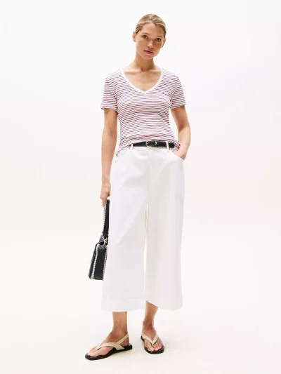 Stripe V-Neck Favorite T-Shirt- Navy Stripe#XW05026-YCF - Image 3