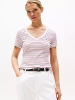 Stripe V-Neck Favorite T-Shirt- Navy Stripe#XW05026-YCF