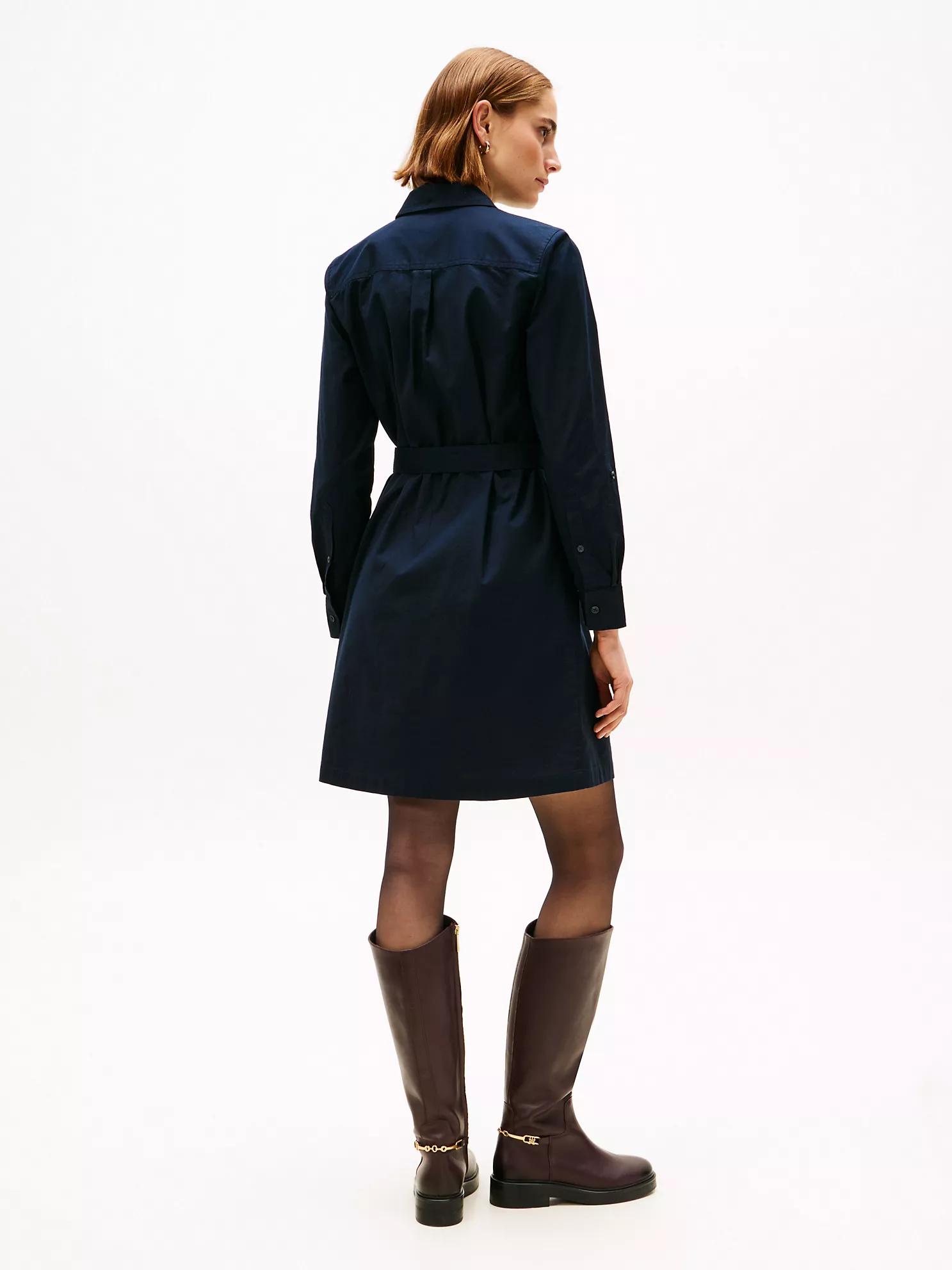 XW05976_DW5_alternate5 Long-Sleeve Belted Oxford Shirtdress-Navy Blue - Image 5