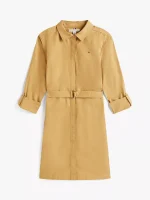 Long-Sleeve Belted Oxford Shirtdress-Classic Khaki - Image 4