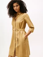 Long-Sleeve Belted Oxford Shirtdress-Classic Khaki - Image 5