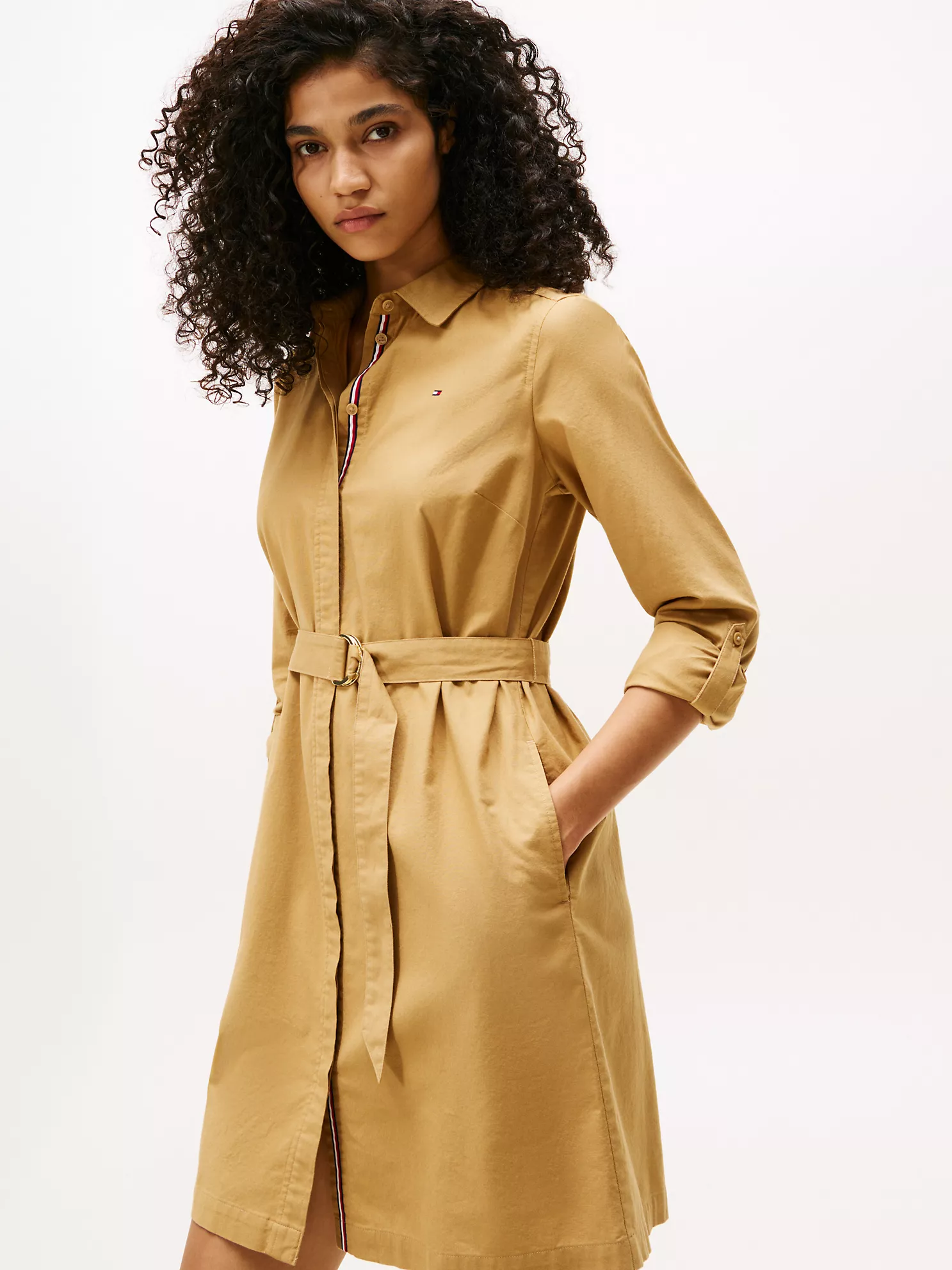 XW05976_RBL_alternate2 Long-Sleeve Belted Oxford Shirtdress-Classic Khaki - Image 5