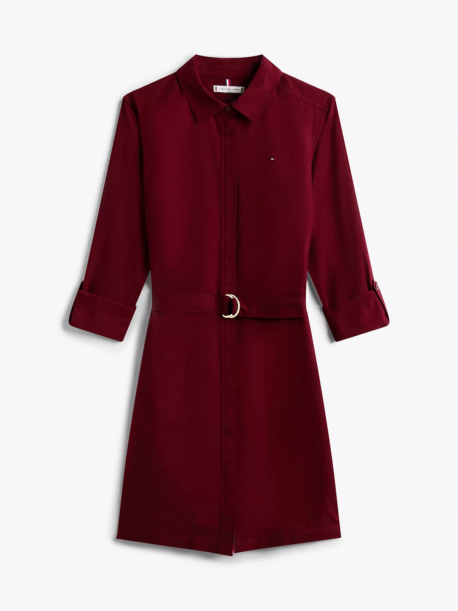 XW05976_VLP_alternate11 Long-Sleeve Belted Oxford Shirtdress-Burgundy - Image 5
