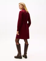 Long-Sleeve Belted Oxford Shirtdress-Burgundy - Image 4