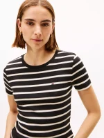 Crewneck Stripe Favorite T-Shirt - Black #XW06029 - Image 2