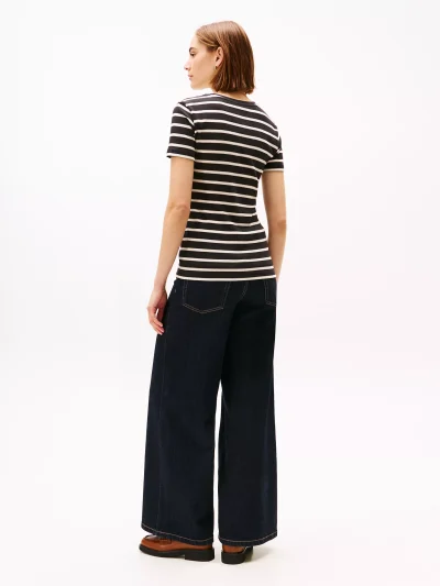 Crewneck Stripe Favorite T-Shirt - Black #XW06029 - Image 3