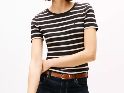 Crewneck Stripe Favorite T-Shirt - Black #XW06029