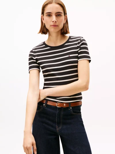 Crewneck Stripe Favorite T-Shirt - Black #XW06029 - Image 1