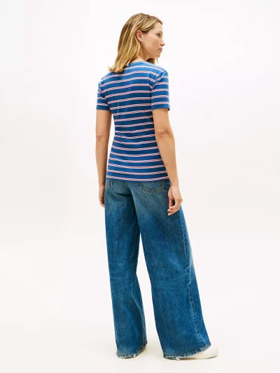 Crewneck Stripe Favorite T-Shirt - Fossil Blue #XW06029 - Image 2