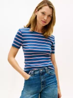 Crewneck Stripe Favorite T-Shirt - Fossil Blue #XW06029