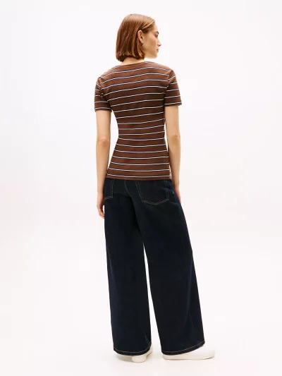 Crewneck Stripe Favorite T-Shirt - Legacy Brown #XW06029 - Image 2