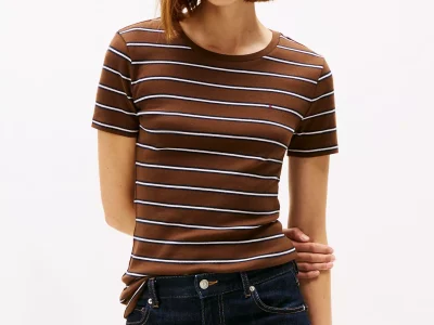 Crewneck Stripe Favorite T-Shirt - Legacy Brown #XW06029